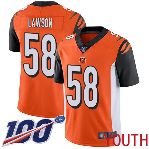 Cincinnati Bengals Limited Orange Youth Carl Lawson Alternate Jersey NFL Footballl #58 100th Season Vapor Untouchable->youth nfl jersey->Youth Jersey